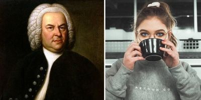 Johann Sebastian Bach and a young woman drinking coffee