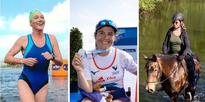 woman after swimming, woman holding medal in wheelchair, woman riding a horse