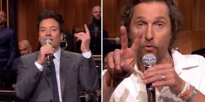 jimmy fallon and matthew mcconaughey rapping with microphones