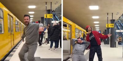 stranger dances subway; subway dancer; viral dance video; subway wop dance