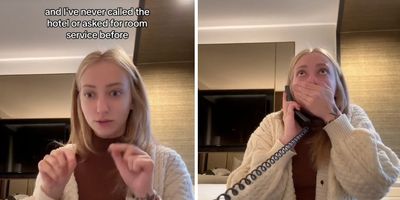 woman making a phone call in a hotel room