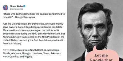 screenshot of tweet, Abraham Lincoln photo with "Let me google that for you" text box