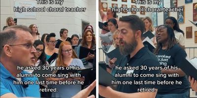 wholesome videos; heartwarming videos; retiring teacher; choir teacher
