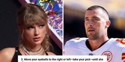 Taylor Swift and Travis Kelce side by side 