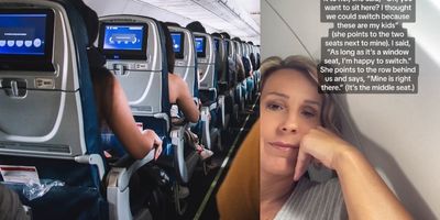 airplane seats; refuses to change seats; woman refuses; mom refused seat; fly together