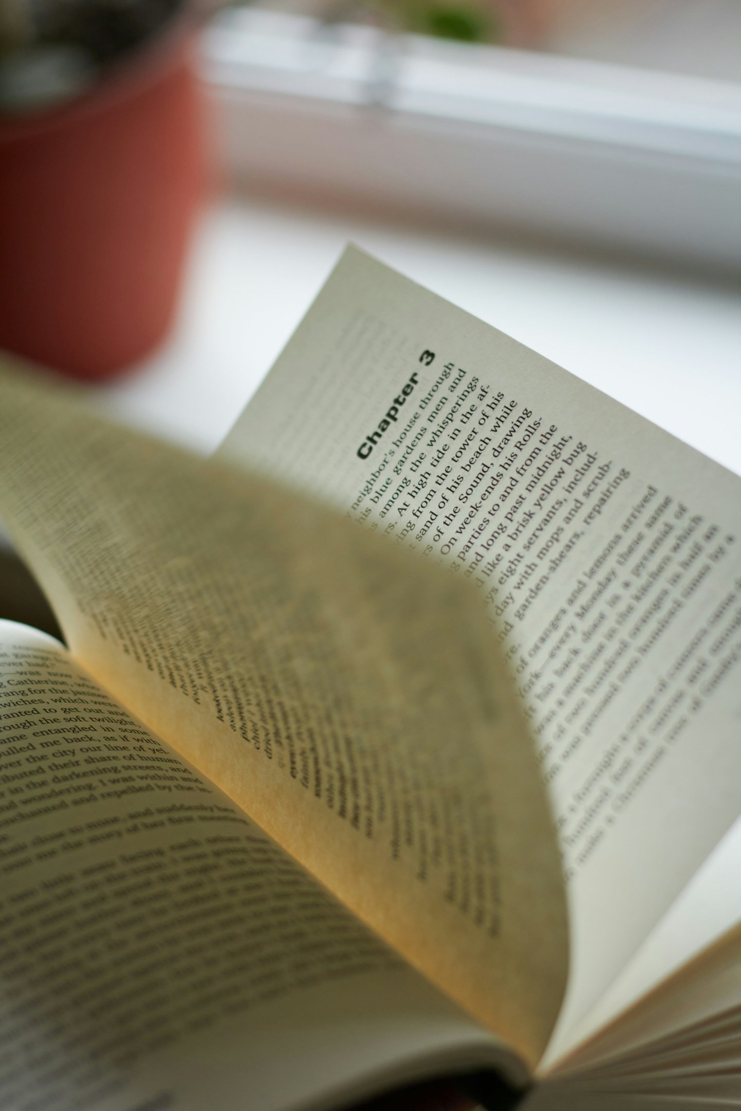 Open book showing Chapter 3, with soft lighting in the background.