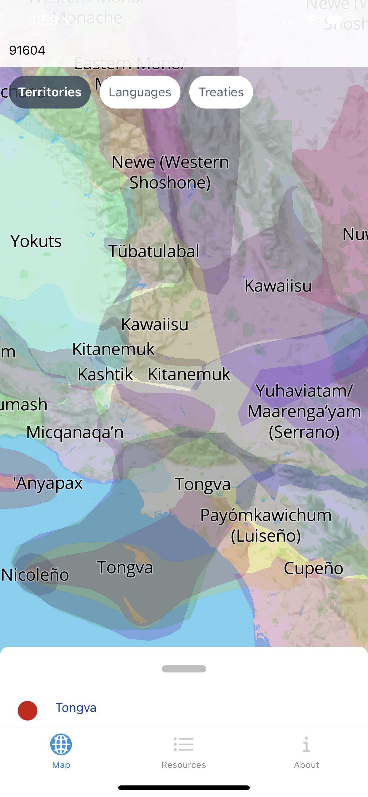 Screen shot from Native Land app