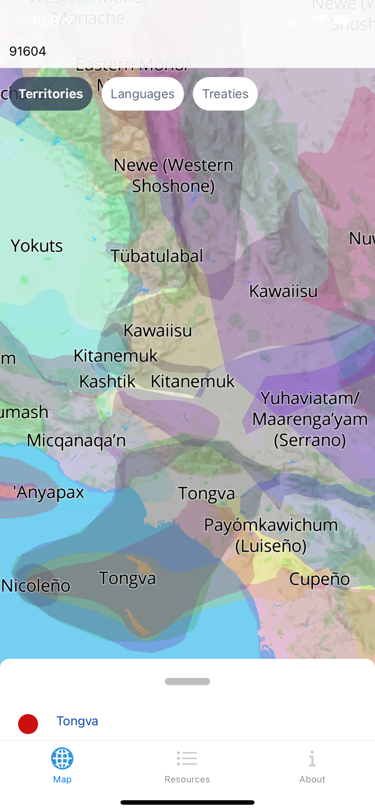 Screen shot from Native Land app