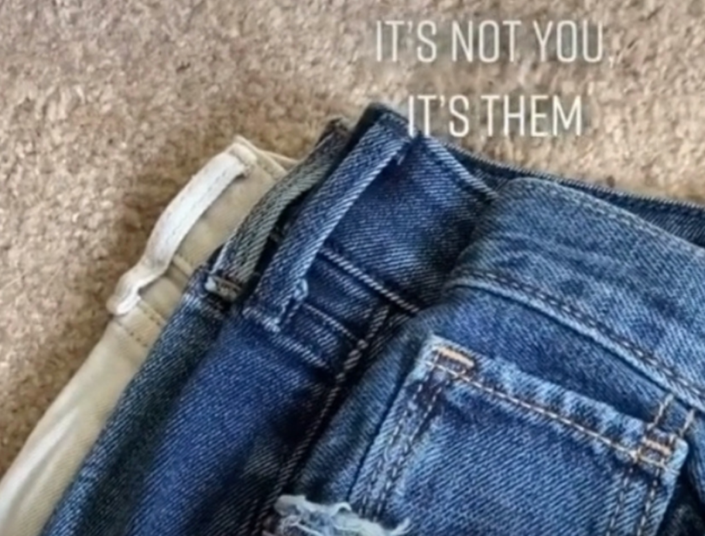 Woman shares on tiktok the huge difference in size 14 jeans Old Navy
