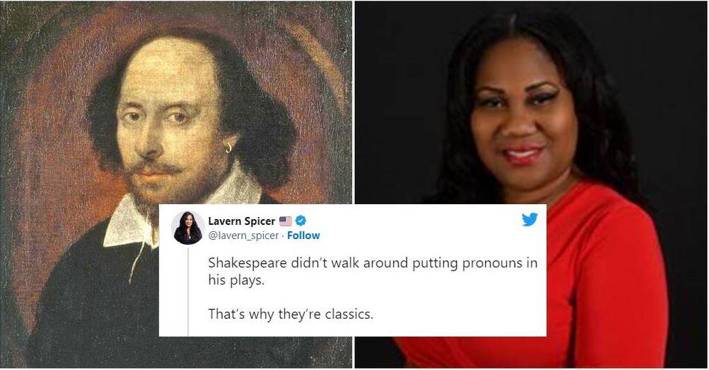 shakespeare, lavern spicer, pronouns