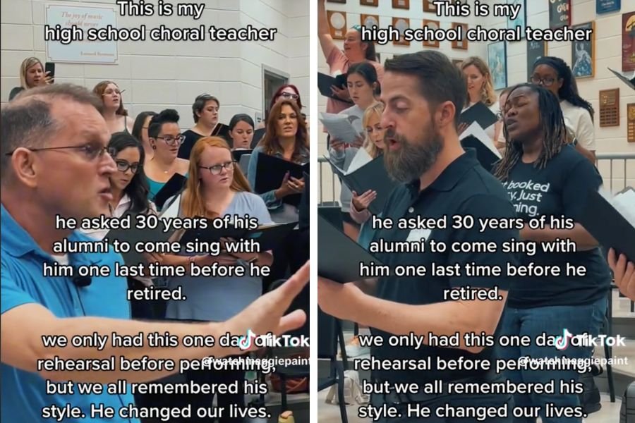 wholesome videos; heartwarming videos; retiring teacher; choir teacher