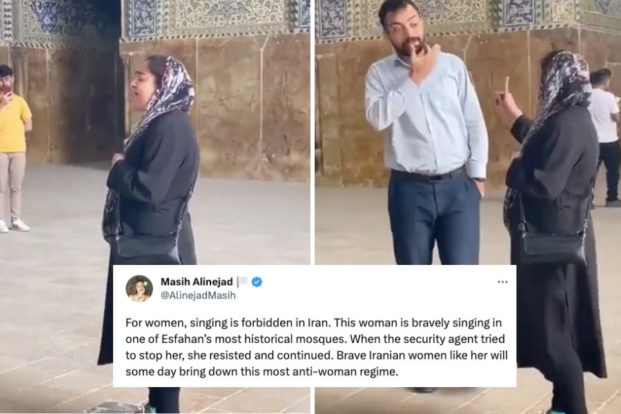 iranian woman singing in historic Esfahan mosque