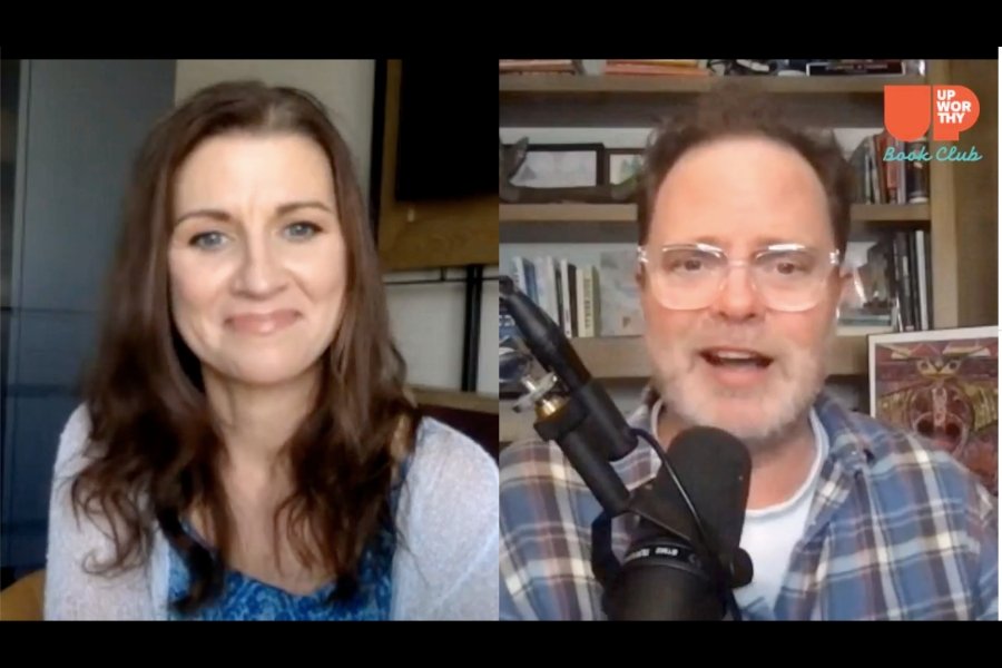 Annie Reneau and Rainn Wilson side by side on Upworthy's Facebook Live