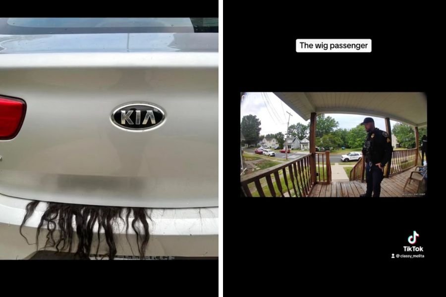 funny video; wig in car; trapped in trunk; wig in trunk; police