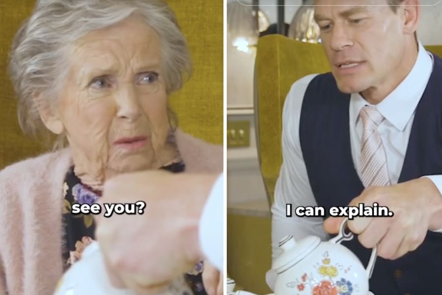 grandmother having tea with john cena