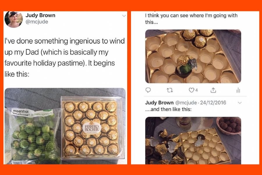 Ferrero Rocher, brussels sprouts prank, christmas pranks
