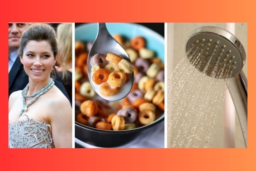 eating in the shower, jessica biel shower eating, jessica biel