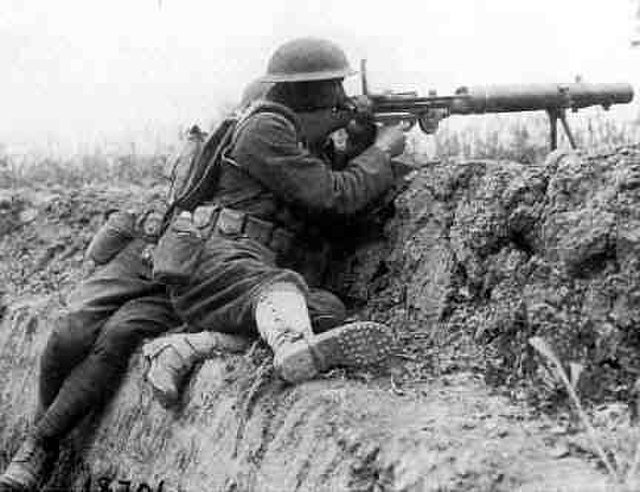 soldier in a trench with a gun in world war one