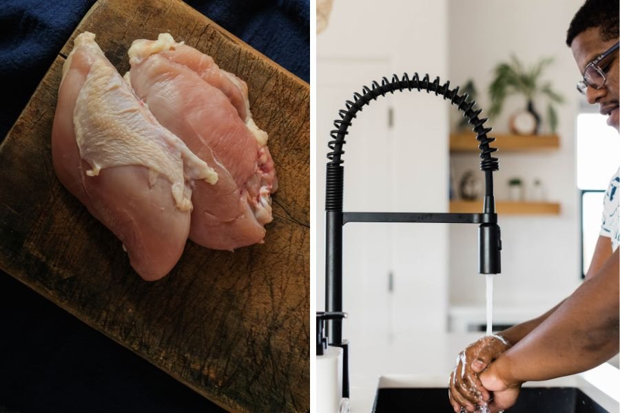 wash chicken; washing meat; washing raw meat; should you wash chicken