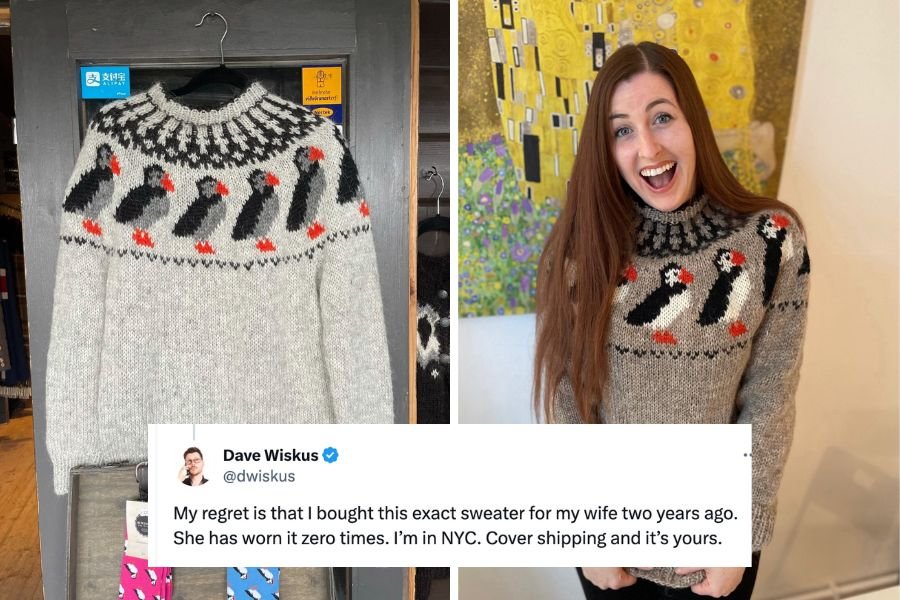 knitted puffin sweater