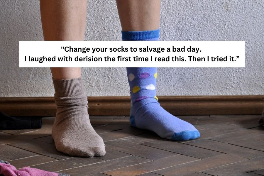 someone wearing two different socks
