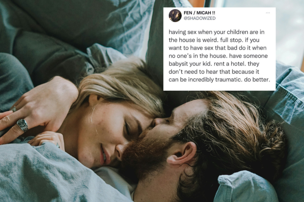 A man and woman kissing in bed