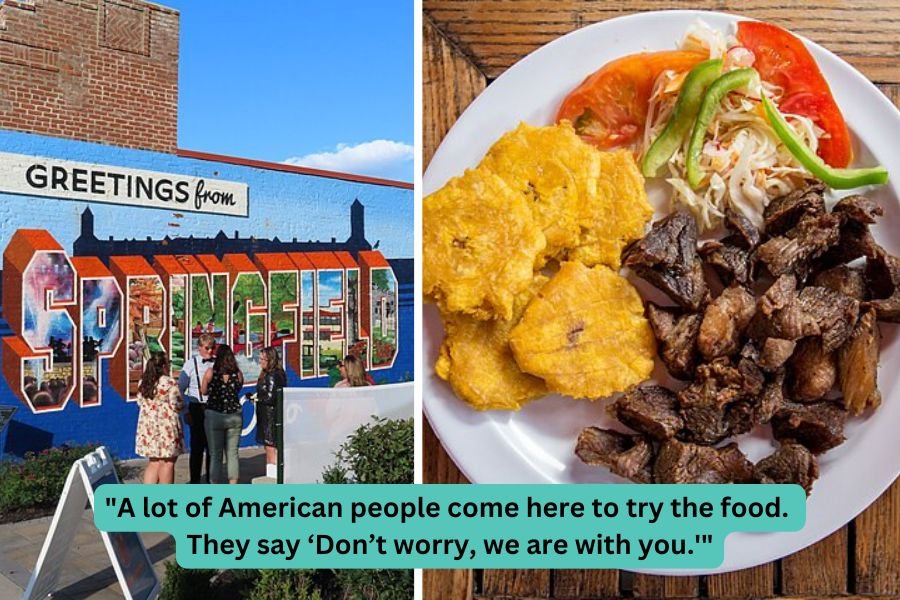 Greetings from Springfield sign, traditional Haitian dish