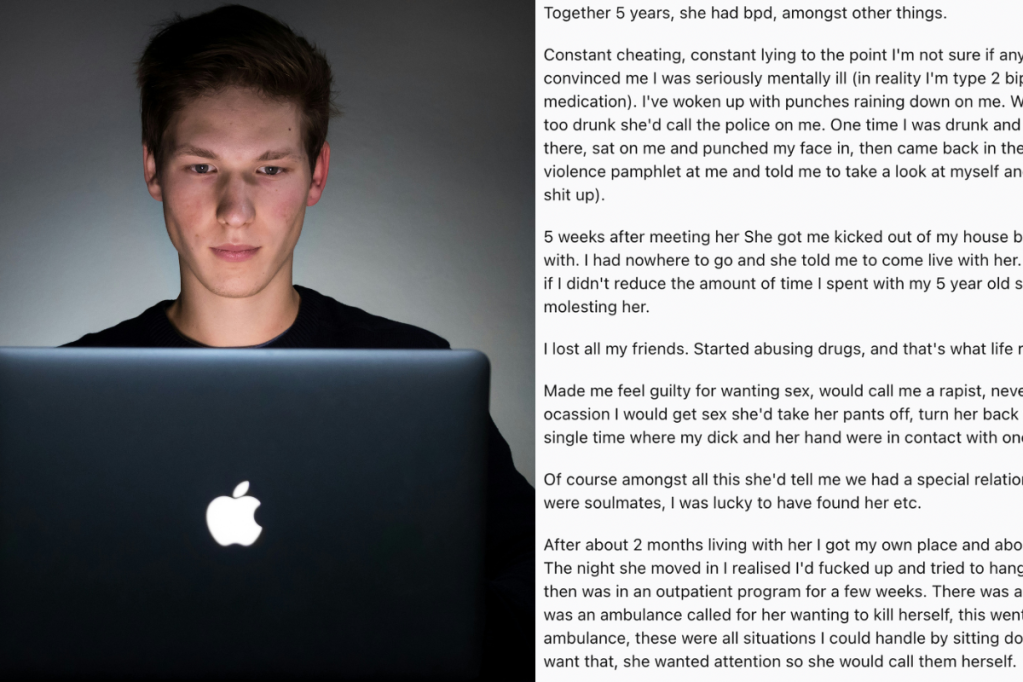 Man typing on computer splitscreen with long block of text