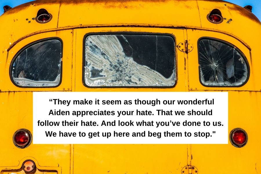 School bus with broken windows