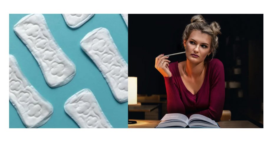 A teacher looks at an image of sanitary pads
