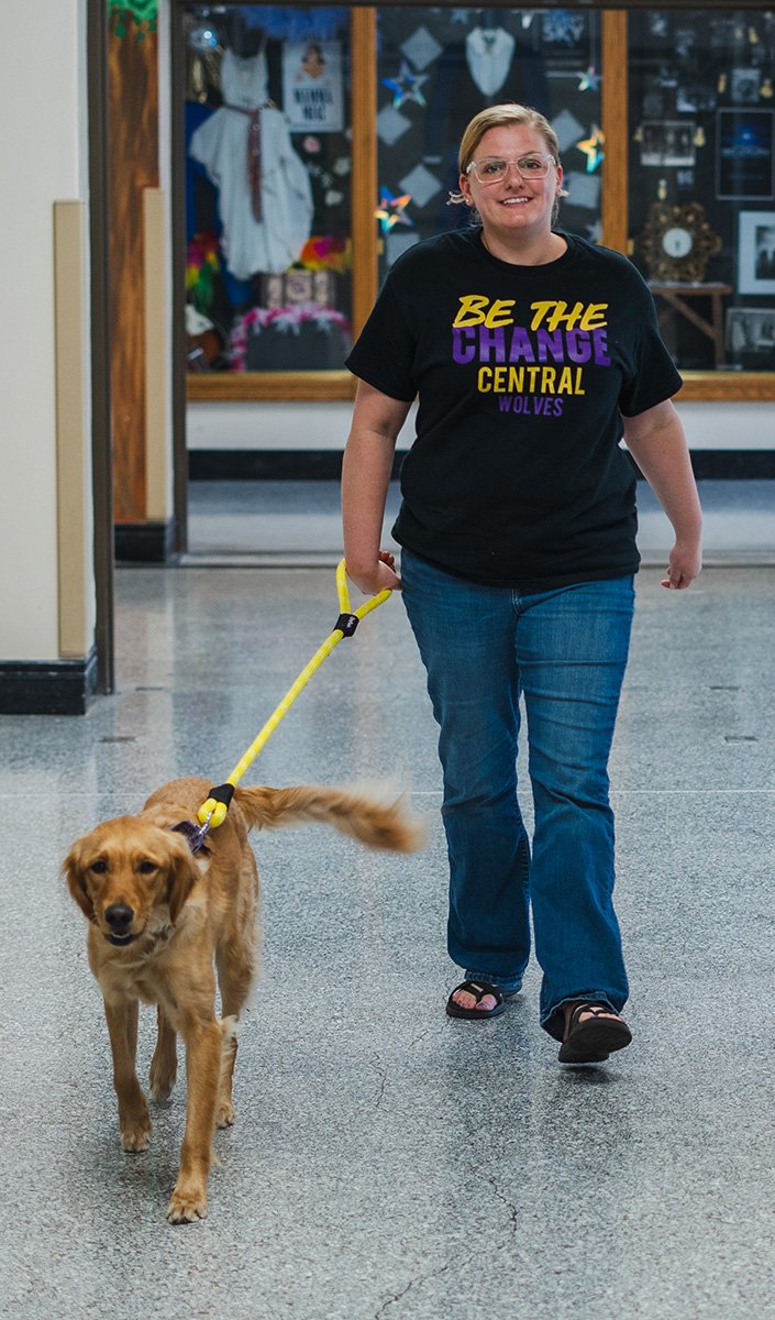 Pippa and Kati Loiselle in the halls of Bay City Public Schools. 