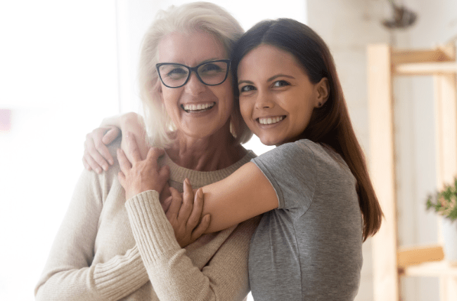 mom and daughter, middle-aged parents,. adult kids