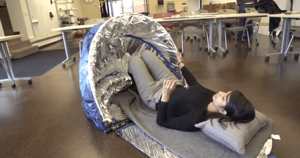 satellite shelter, homelessness, homeless shelter, tech, sleeping bags