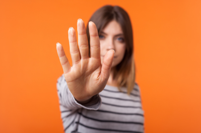 upset woman, talk to the hand stop