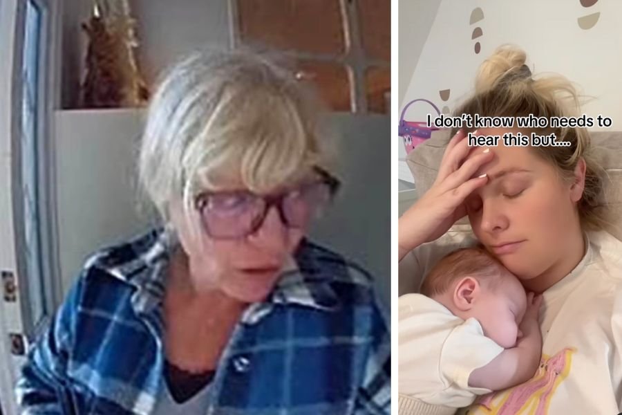 motherhood, parenting, new mom, postpartum, c-section recovery, tandem breastfeeding, viral video, mom advice, mental load, emotional labor, working moms, mom guilt, parenting struggles, doorbell cam, family support, mom wisdom, Instagram reel, burnout, mom life, self care