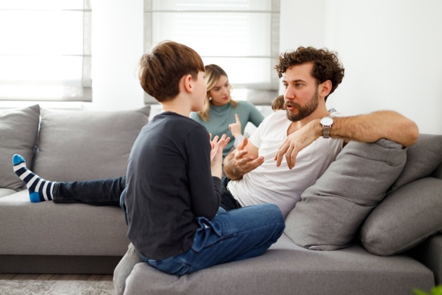 dad talking to a son