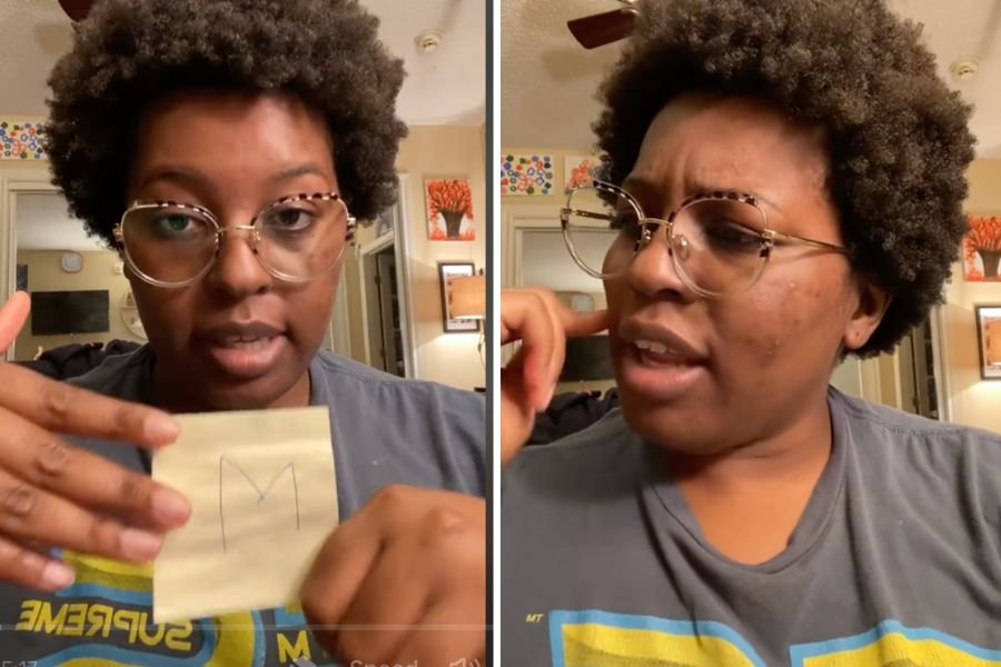 screenshots of woman in glasses speaking to camera.