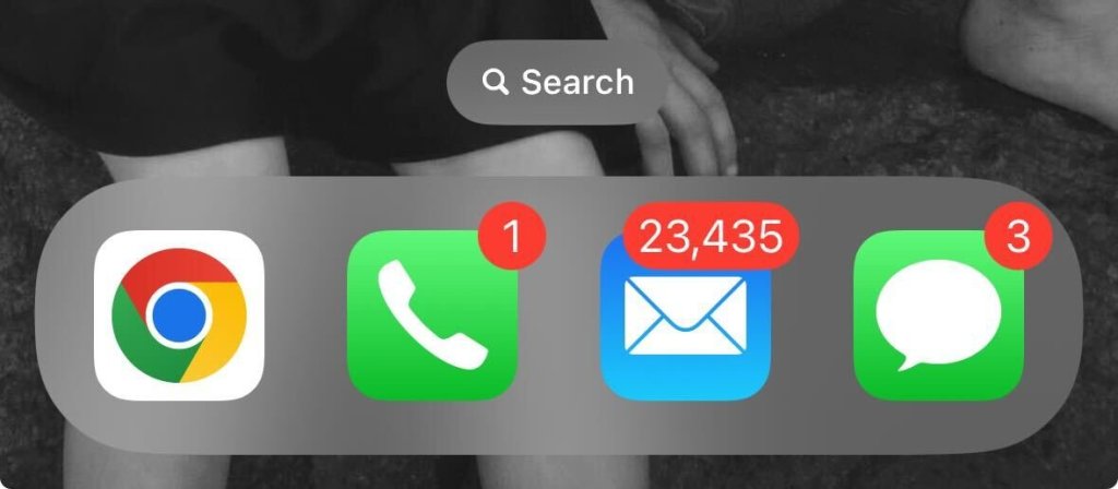 Screenshot of email app with 23,435 unread emails