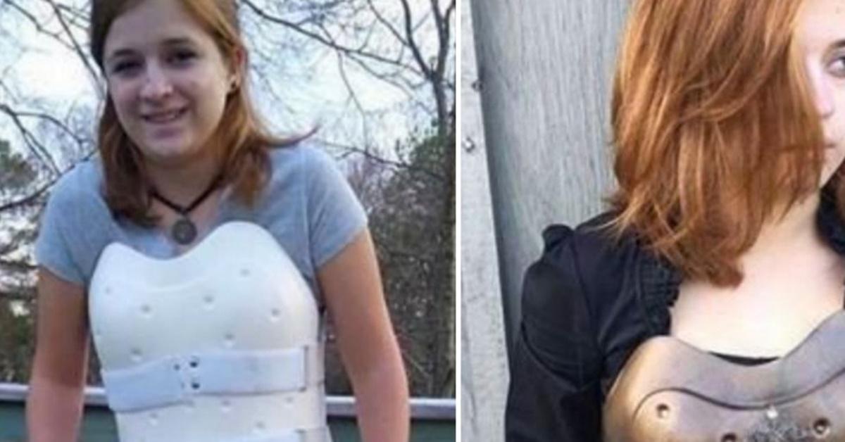 screenshot of teen girl in back brace