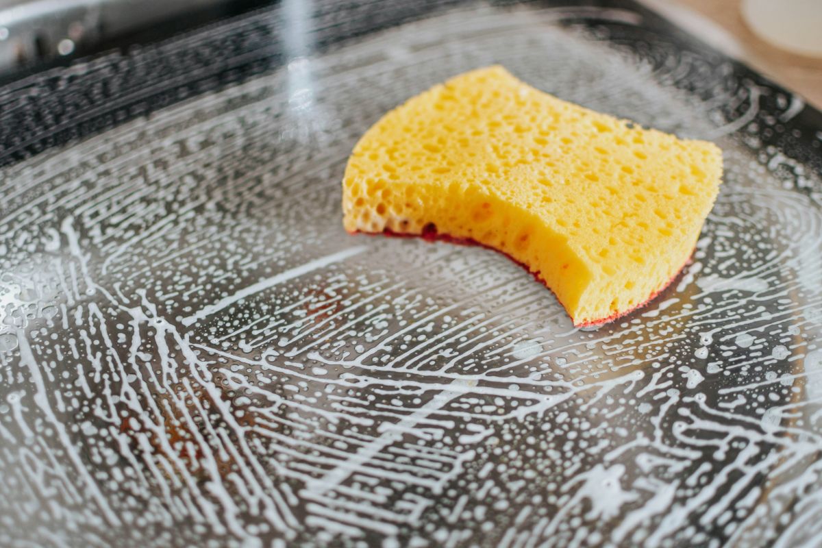 yellow soapy sponge