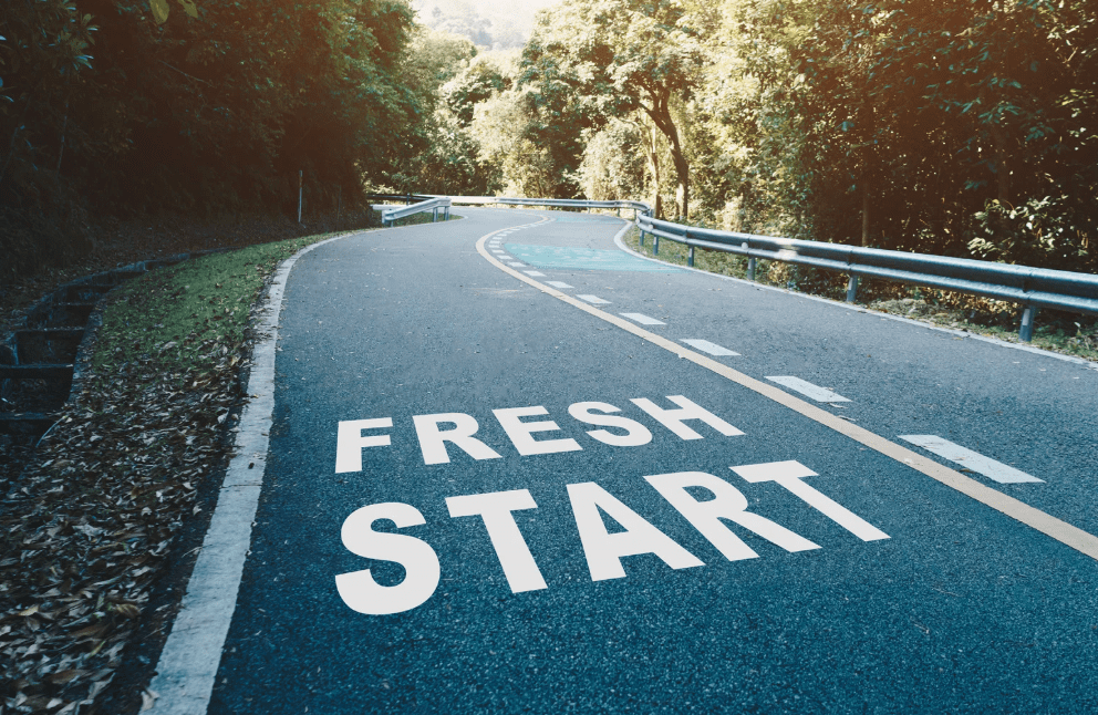A road with the words