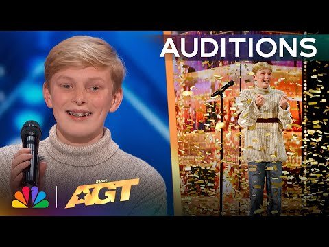 Reid Thomas Wilson getting showered with gold confetti on America's Got Talent