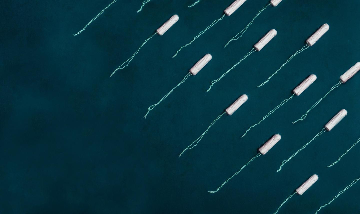 tampons against blue surface