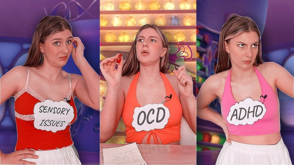 Woman in various outfits doing skit