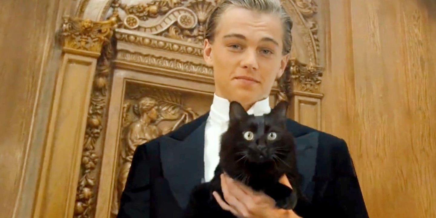 Leonard DiCaprio as Jack holding a cat