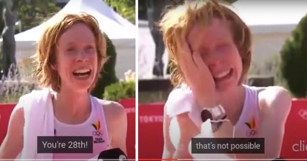 Runner smiling and crying