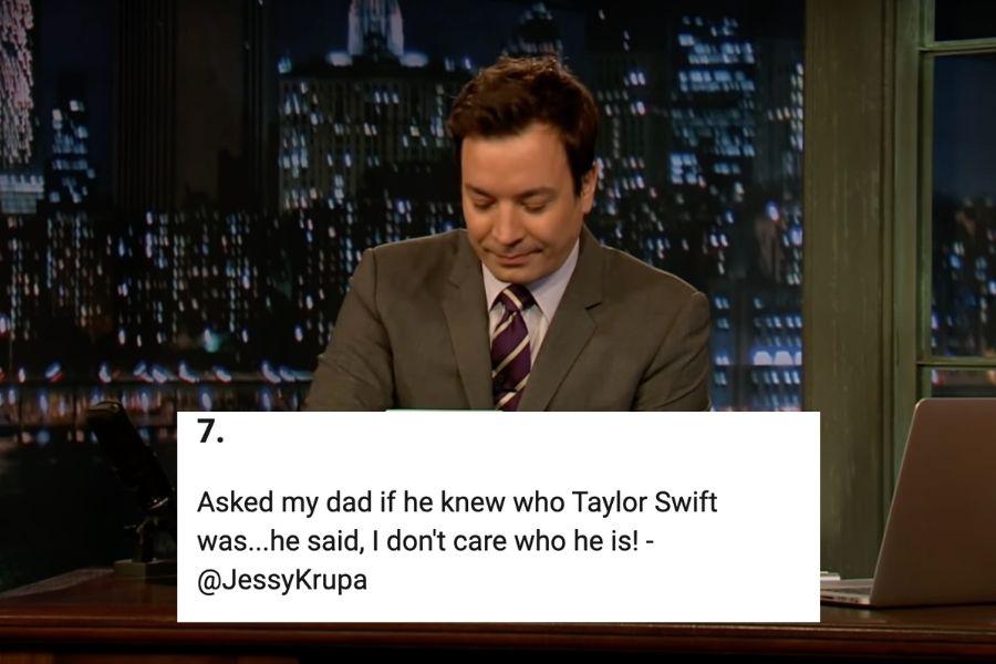 Jimmy Fallon; comment overlay about Taylor Swift