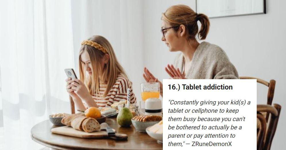 Mom looking over daughter with phone; comment overlay