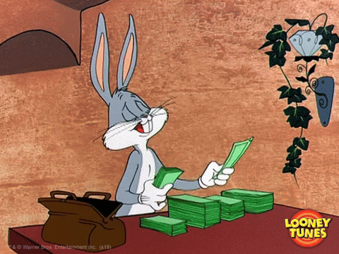 Bugs Bunny counts his money 