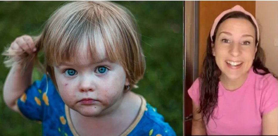 Closeup of a blond baby outdoors; YouTube personality Miss Rachel